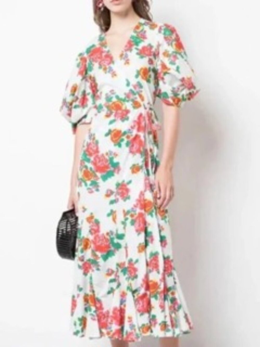 RHODE Floral Puff Sleeve Wrap Dress XS